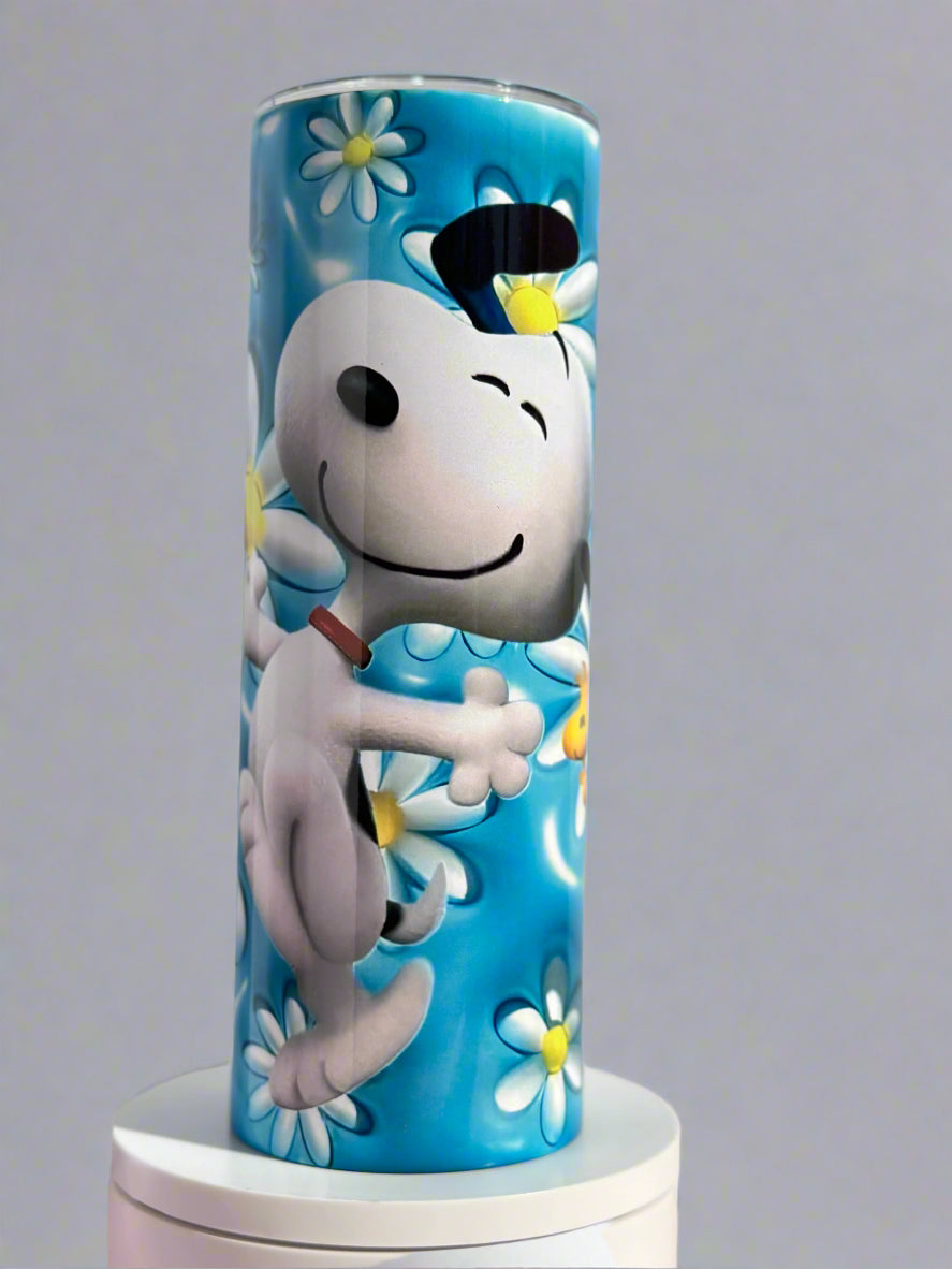 White dog dancing 20oz tumbler