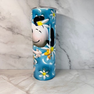 white dog dancing 20oz tumbler